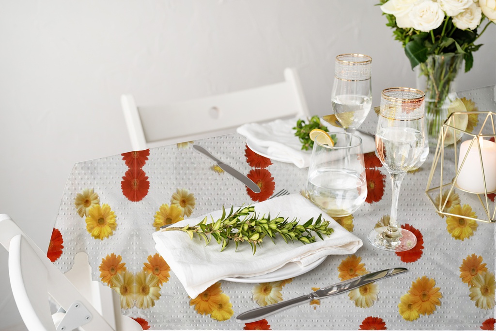 TC610611 6ga 54" Table Cloth,PVC Clear Flower Printing (35 Yard/Roll)