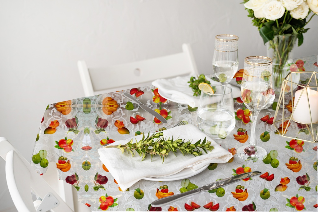 TC610611 6ga 54" Table Cloth,PVC Clear Flower Printing (35 Yard/Roll)