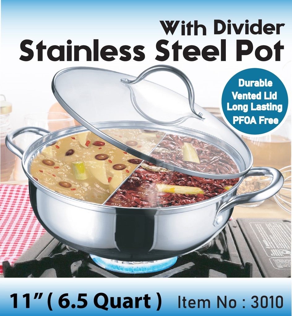 11&quot; Stainless Steel Pot with Divider (12 pc/ctn)