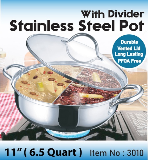 [3010] 11&quot; Stainless Steel Pot with Divider (12 pc/ctn)