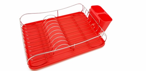 [18009-RD] Chrome Dish Rack with Red Plastic Tray (4 pcs/ctn)