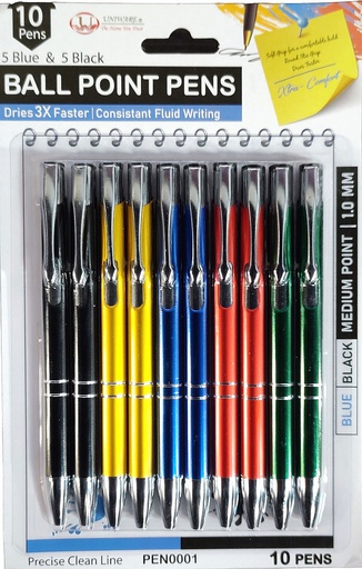 [PEN0001] 10 pc Medium Point (1.0mm)Ball Pen,Assorted Color(80 bag/ctn)