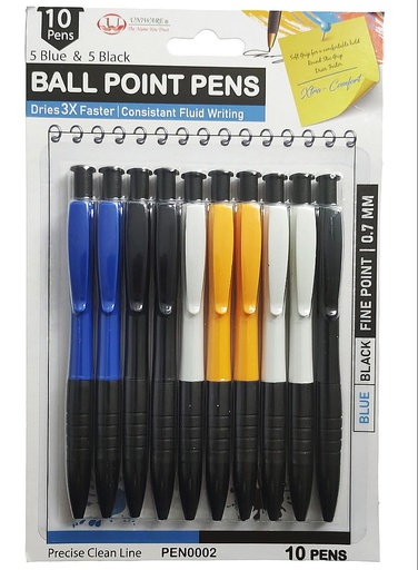 [PEN0002] 10 pc Fine Point(0.7mm) Ball Pen, Assorted Color(80 bag/ctn)