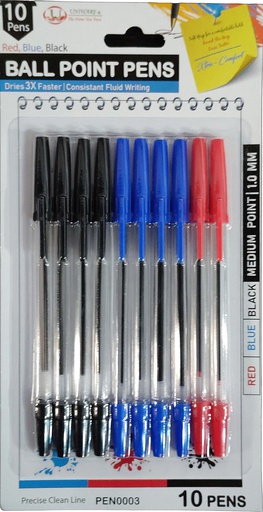 [PEN0003] 10 pc Medium Point (1.0mm)Ball Pen,Assorted Color(80 bag/ctn)