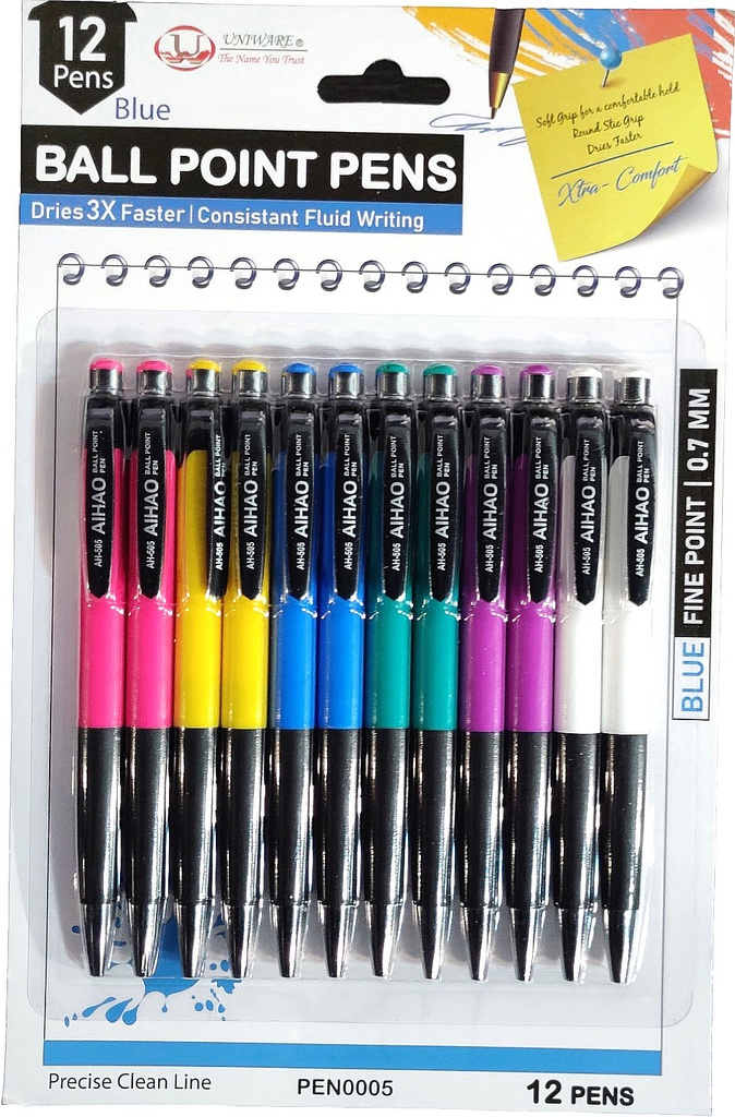 12 pc Fine Point(0.7mm) Ball Pen, Assorted Color(40 pack/ctn)