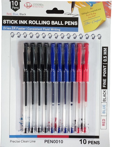 [PEN0010] 10 pc Extra Fine Point(0.5 mm) Stick Ink Pens (40 bag/ctn)
