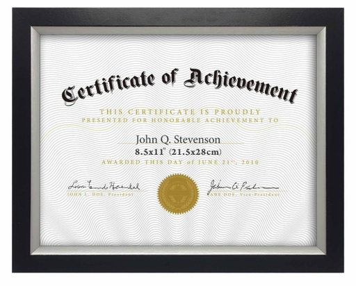 [H18000] 8.5x11" MDF Black Certificate Document Frame (12 pc/ctn)