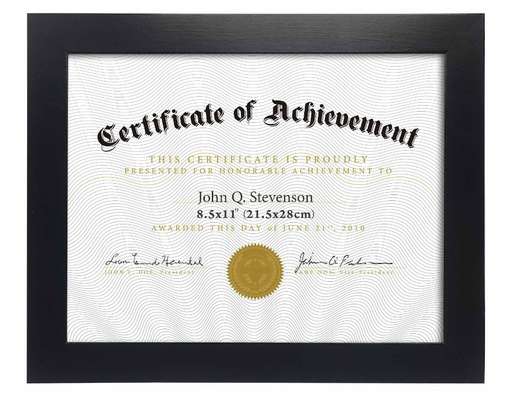 [H18001] 8.5x11" MDF Black Certificate Document Frame (12 pc/ctn)