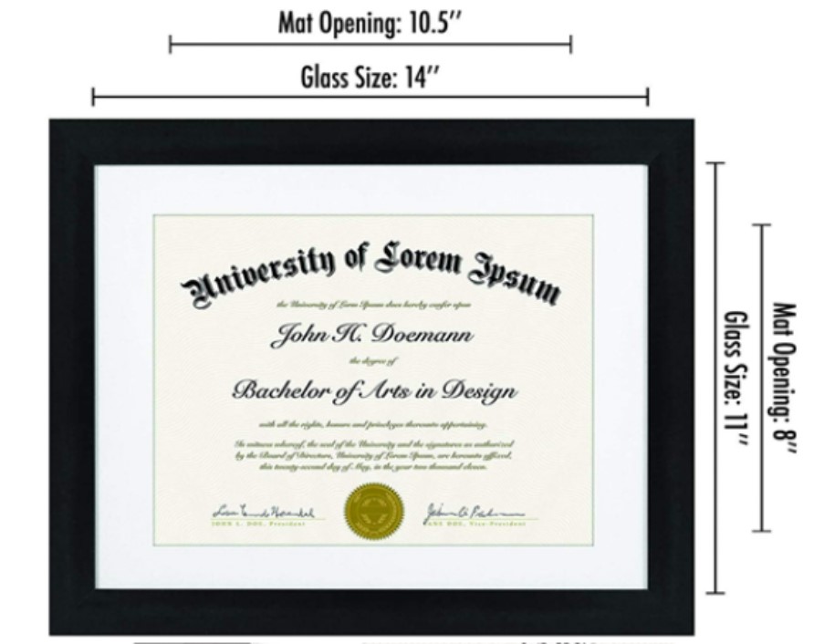 11x14" mat 8.5x11" MDF Certificate Document Frame (12 pc/ctn)