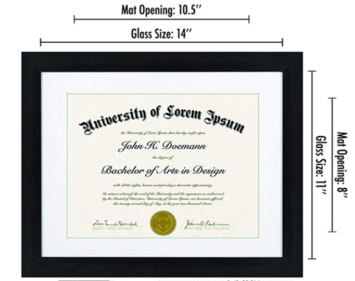 [H18004] 11x14" mat 8.5x11" MDF Certificate Document Frame (12 pc/ctn)