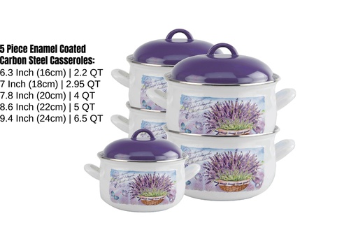 [5023] 5pcs Belly Deep Enamel Casserole Set with Glass Lid (1 set/ctn)