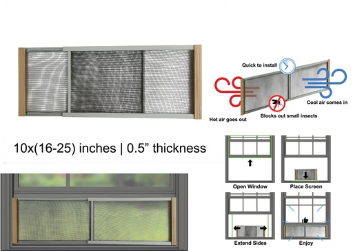 [HT7200] Adjustable Window Screen, 10"H x 16" ~ 25" W (12 pc/ctn)