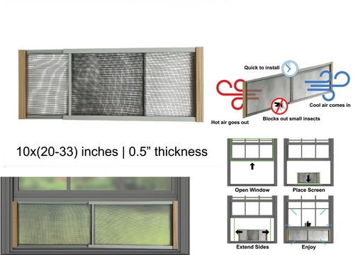 [HT7201] Adjustable Window Screen, 10"H x 20" ~ 33" W (12 pc/ctn)