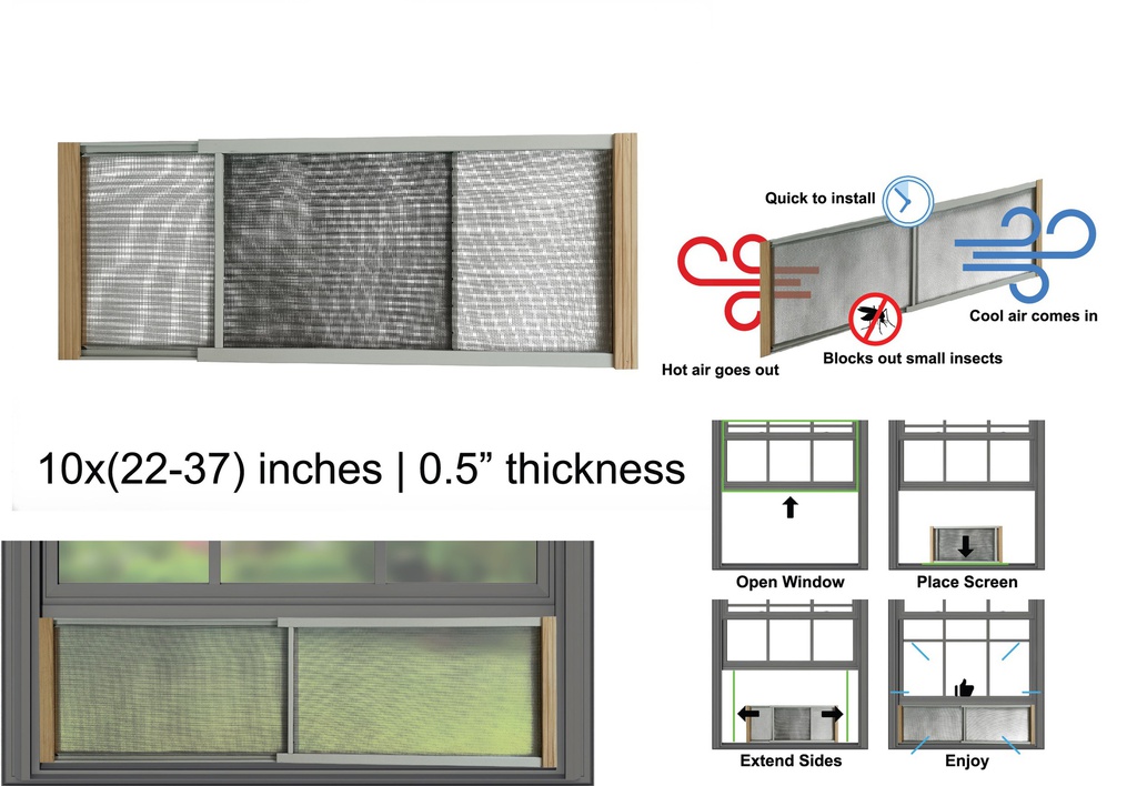 Adjustable Window Screen, 10"H x 22" ~ 37" W (12 pc/ctn)