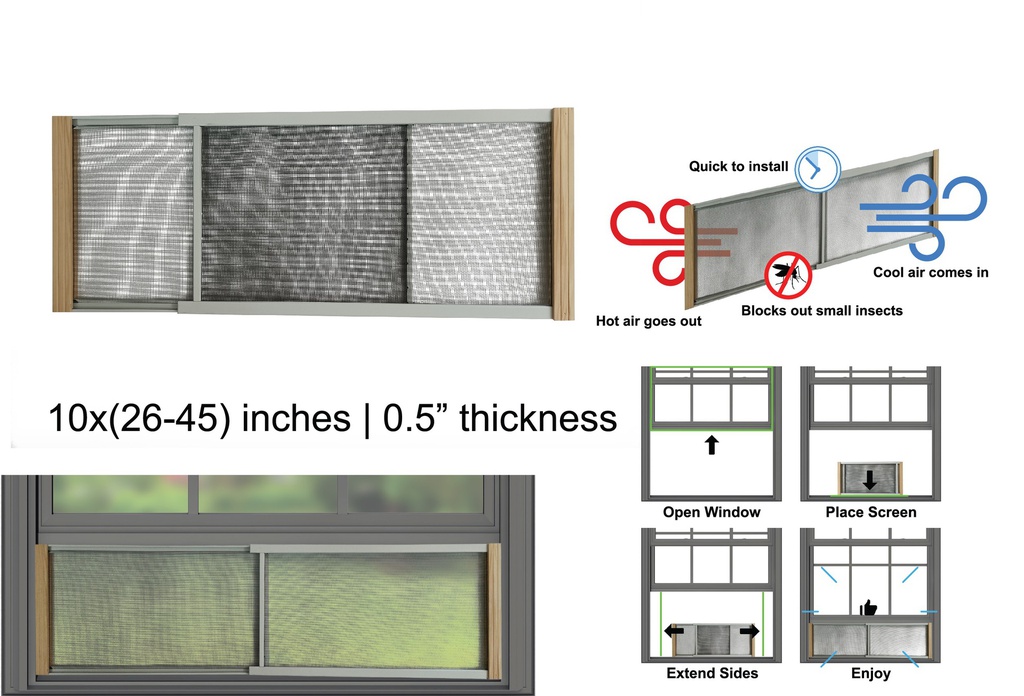 Adjustable Window Screen, 10"H x 26" ~ 45" W (12 pc/ctn)