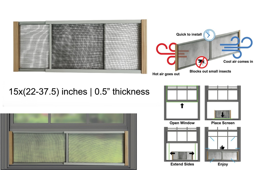 Adjustable Window Screen, 15"H x 22" ~ 37" W (12 pc/ctn)