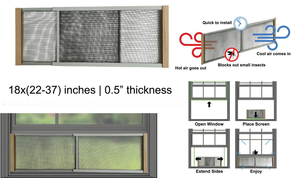 Adjustable Window Screen, 18"H x 22" ~ 37" W (12 pc/ctn)