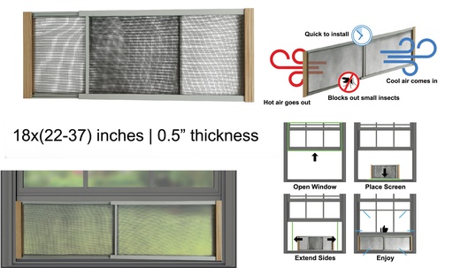 [HT7220] Adjustable Window Screen, 18"H x 22" ~ 37" W (12 pc/ctn)