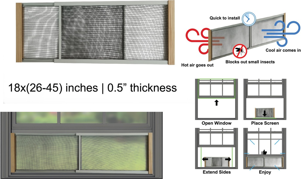 Adjustable Window Screen, 18"H x 26" ~ 45" W (12 pc/ctn)