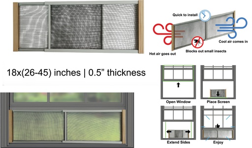 [HT7221] Adjustable Window Screen, 18"H x 26" ~ 45" W (12 pc/ctn)