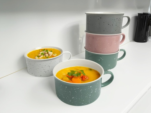 [6933] 22 oz Glazed Mug w. White Sesame Decor  (24 pc/ctn)
