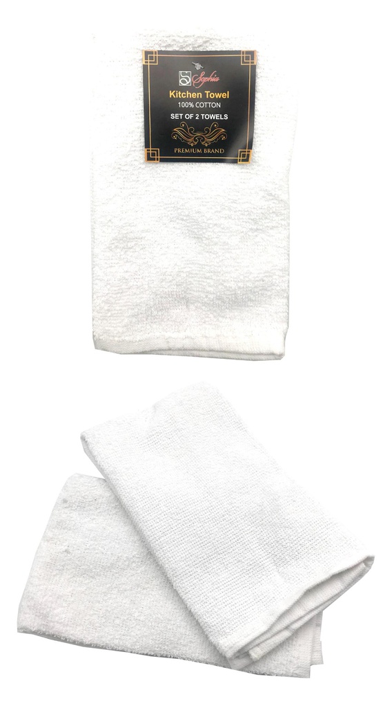 2 pc 16&quot;x19&quot; 100% Cotton White Towel Set (72 sets/ctn)