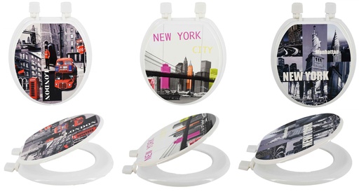 [BT3701] 17" MDF Toilet Seat with Mixed City Design Print (6 pcs/ctn)