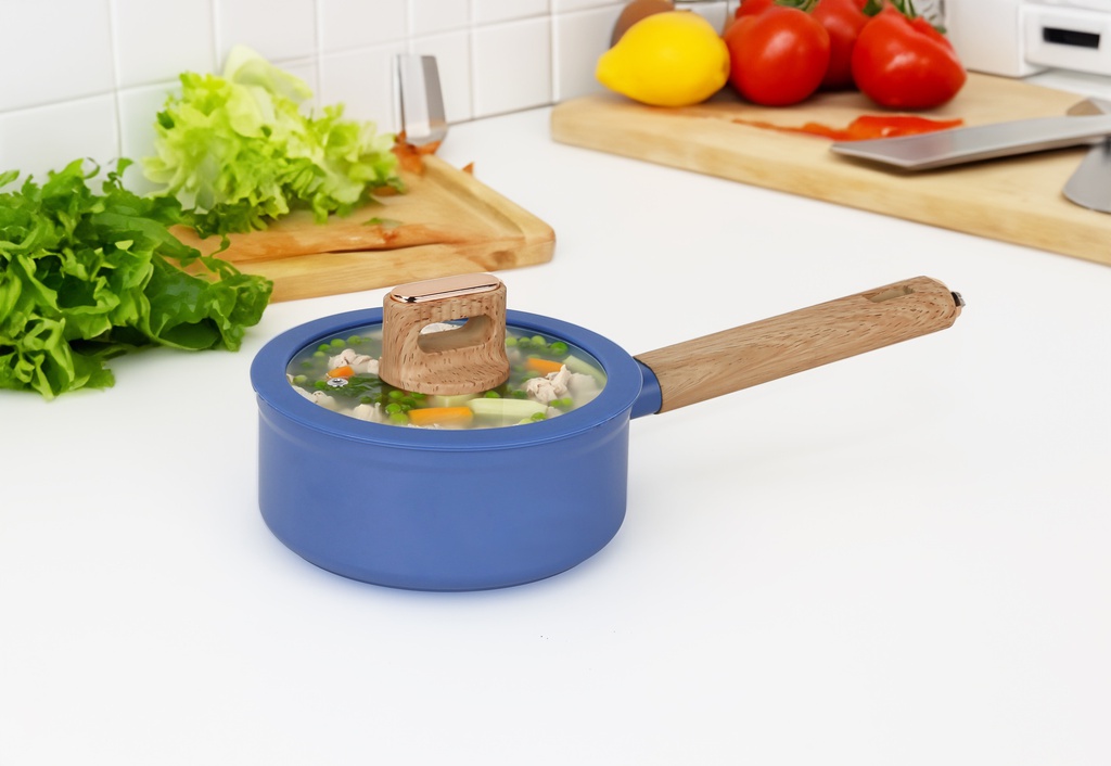 6.3"(16cm) Non-Stick Alum. Sauce Pan w Glass Lid, Induction Compatible Bottom(6 pc/ctn)