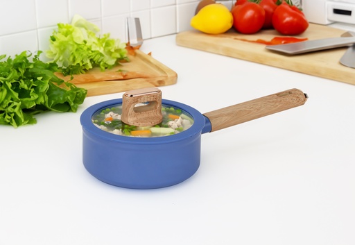 [4019-16] 6.3"(16cm) Non-Stick Alum. Sauce Pan w Glass Lid, Induction Compatible Bottom(6 pc/ctn)