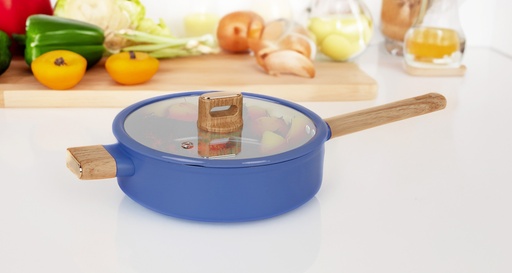[4020] 12"(30cm) Non-Stick Alum. Deep Fry Pan w Glass Lid, Induction Compatible Bottom6 pc/ctn)