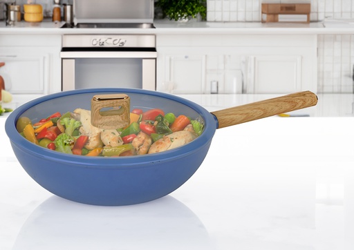 [4022] 12"(30cm) Non-Stick Alum. Wok w Glass Lid, Induction Compatible Bottom(6 pc/ctn)
