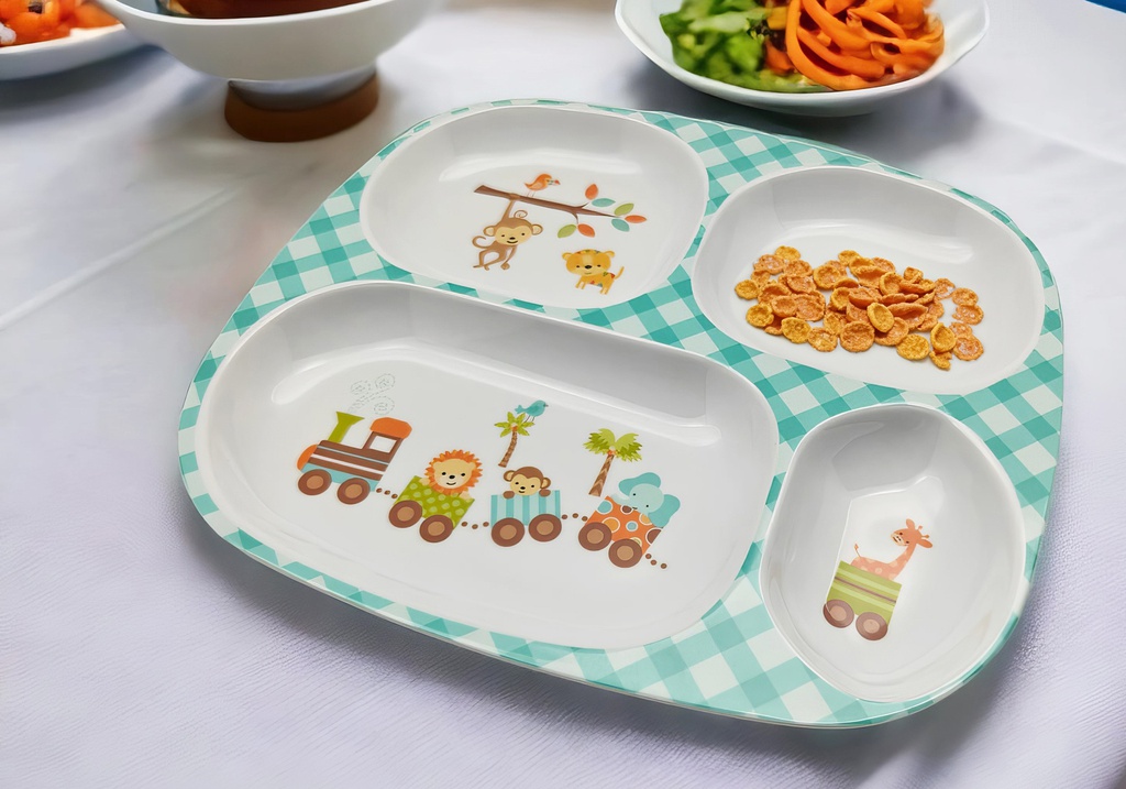 9.5" 4 Section Kids Plate 100% Melamine (24 pc/ctn)