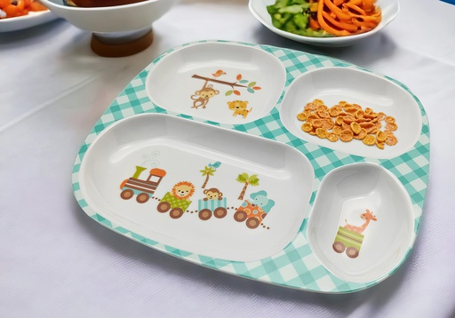 [M989-4] 9.5" 4 Section Kids Plate 100% Melamine (24 pc/ctn)