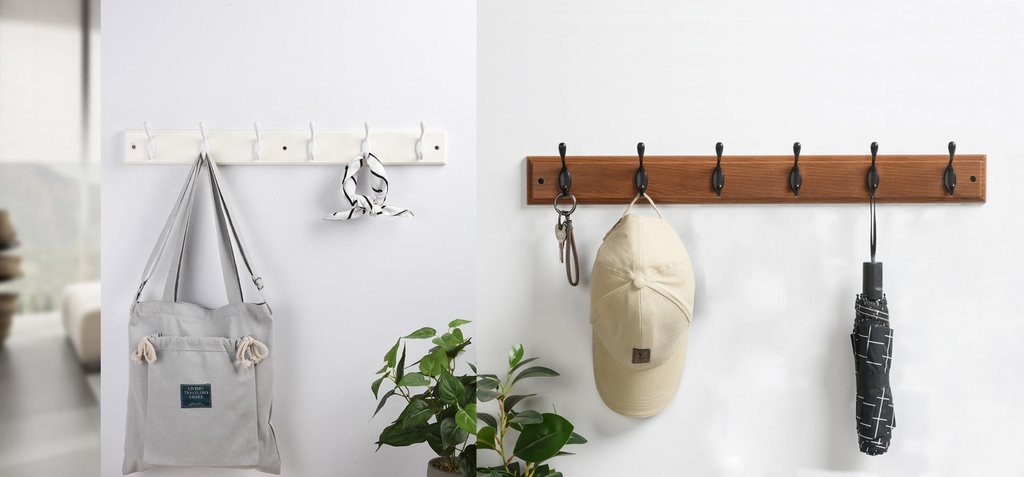 27"x2.8" Hook Rack, 6 Nickel Hooks, Mixed Colors (12 pc/ctn)