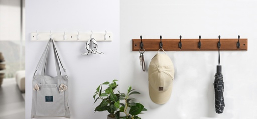 [18804] 27"x2.8" Hook Rack, 6 Nickel Hooks, Mixed Colors (12 pc/ctn)