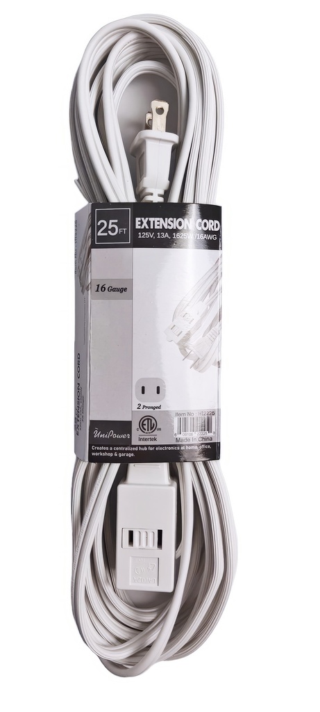 25 Feet 2 Conductor Indoor Extension Cord, UL Certified (12 pc/ctn)