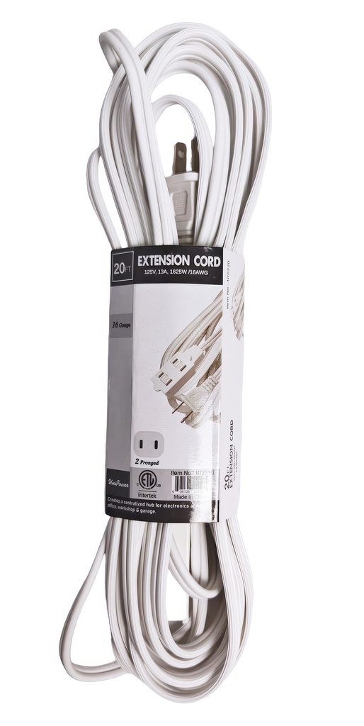 20 Feet 2 Conductor Indoor Extension Cord, UL Certified (24 pc/ctn)