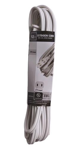 [HT2212] 12 Feet 2 Conductor Indoor Extension Cord, UL Certified (48 pc/ctn)