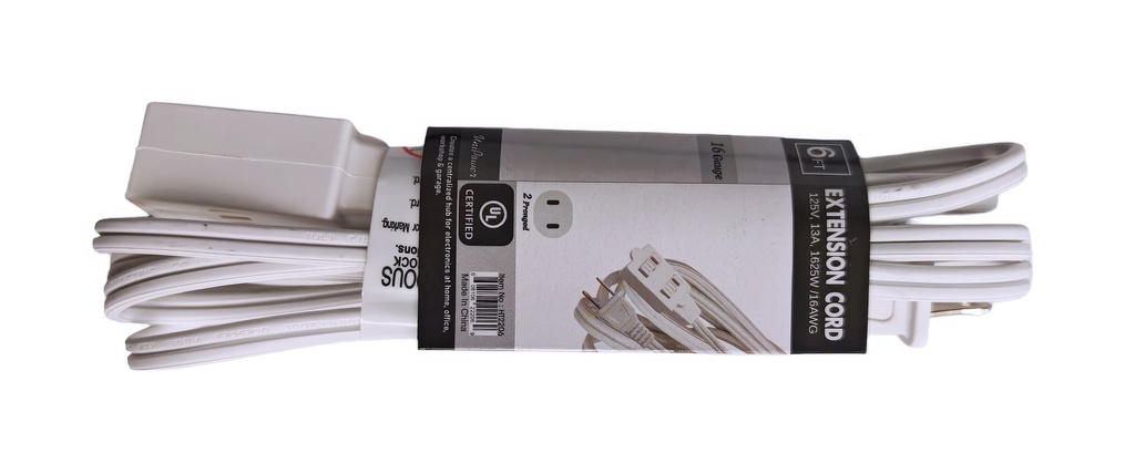 6 Feet 2 Conductor Indoor Extension Cord, UL Certified (48 pc/ctn)