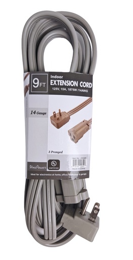 [HT2309] 9 Feet 3 Conductor Extension Cord, 14AWG, UL Certified (48 pc/ctn)