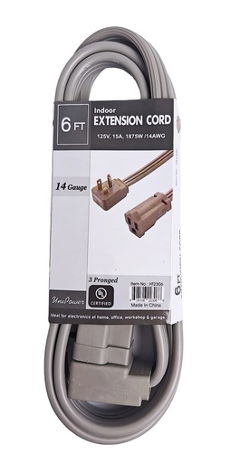 [HT2306] 6 Feet 3 Conductor Extension Cord, 14AWG, UL Certified (48 pc/ctn)