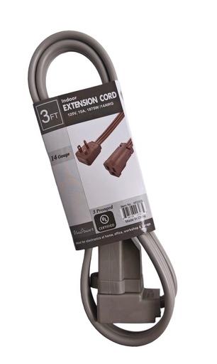 [HT2303] 3 Feet 3 Conductor Extension Cord, 14AWG, UL Certified (48 pc/ctn)