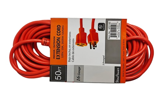 [HT2150] 50 Feet 3 Conductor Single Outlet Extension Cord, UL Certified (6 pc/ctn)