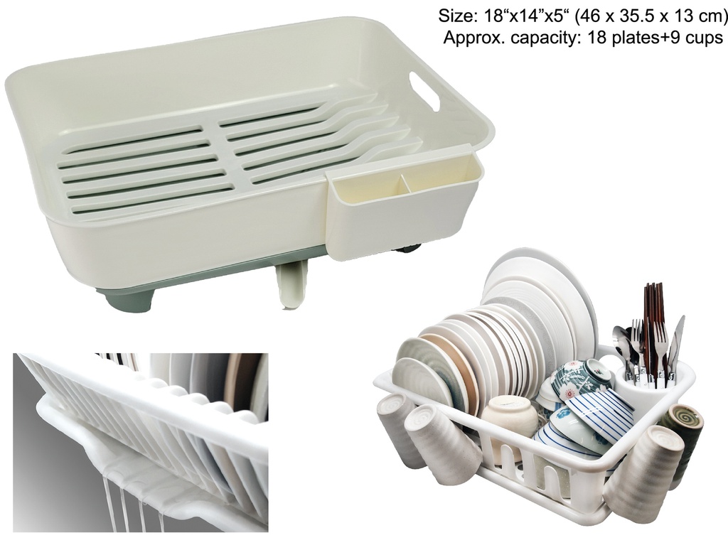 18&quot; x 14&quot; Plastic Dish Rack with. Cutlery Holder (12 pc/ctn)