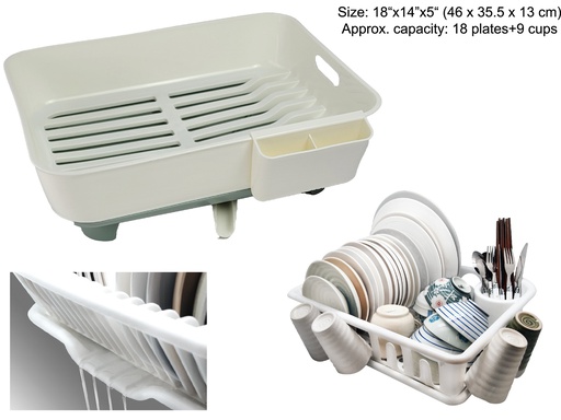 [18006] 18&quot; x 14&quot; Plastic Dish Rack with. Cutlery Holder (12 pc/ctn)