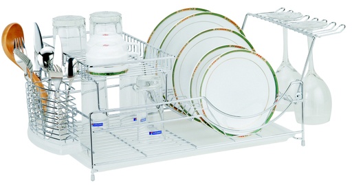 [18111] Chrome Plated Dish Drainer w Utensil/Glass Holder (4 pcs/ctn