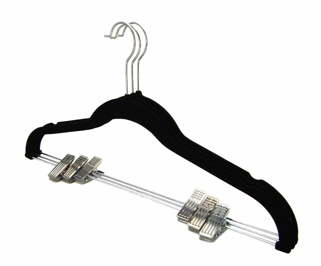 3 pc Black Suede Flock Hangers with Pants Clips (12 sets/ctn)