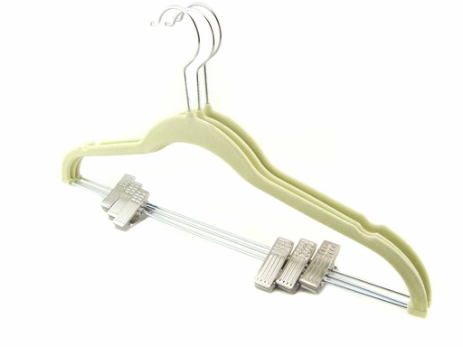 [18113] 3 pc Tan Suede Flock Hangers with Pants Clips (12 sets/ctn)