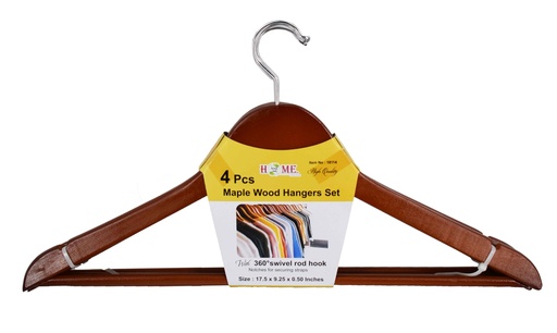 [18114] 4 pc Grade A Dark Maple Wood Clothes Hanger (24 sets/ctn)