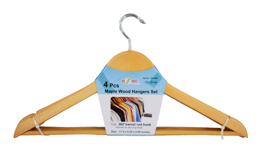 4 pc Grade A Natural Maple Wood Clothes Hanger (24 sets/ctn)